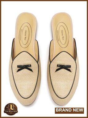 Raffia Bowtie Mules Flat Slip On Loafers Comfortable Walking Shoes